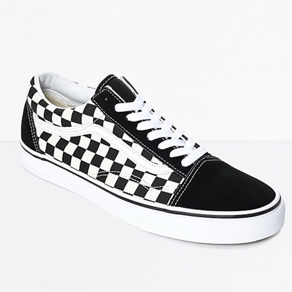 white and black checkered old skool vans
